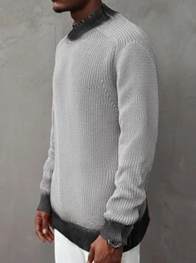 Manfinity Homme كنزة صوفية كاجوال للرجال من الصوف المنسوج بتصميم لوني مجزأ، خريف/شتاء - متعدد الألوان - مشاهدة 5