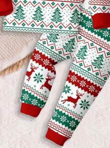 SHEIN Baby Boy Christmas Themed Casual Slim Fit Round Neck Comfortable Long Sleeve & Long Pants Pajama Set, Suitable For Autumn/Winter - Multicolor - View 3