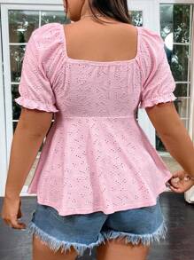 SHEIN MOOSTA Tricou Jacquard Dulce Și Drăguț Cu Mânecă Scurtă, Decolteu Henley