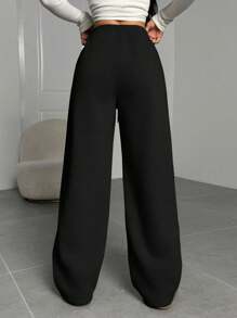 SHEIN EZwear 女士纯色前系带简约直腿运动裤，休闲日常穿着