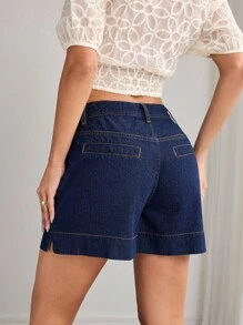 Elenzga Summer Casual Button-Up Distressed Denim Shorts ,Elegant Lady