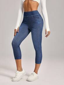 SHEIN Unity Women's Casual Washed Slim Fit 7/8 Length Jeans - Blue - View 5