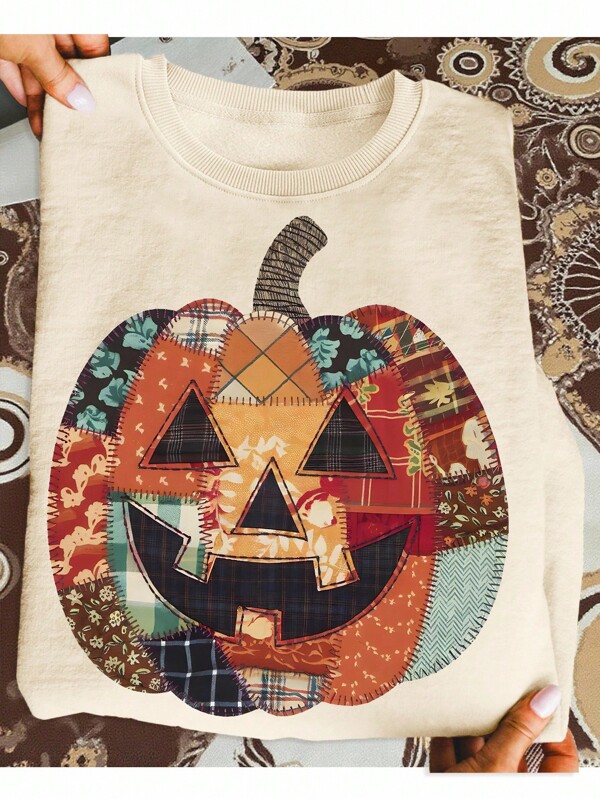 Lalippa Women's Pumpkin Print Long Sleeve Casual Loose Fit Crew Neck Sweatshirt Pullover Fall Outfit