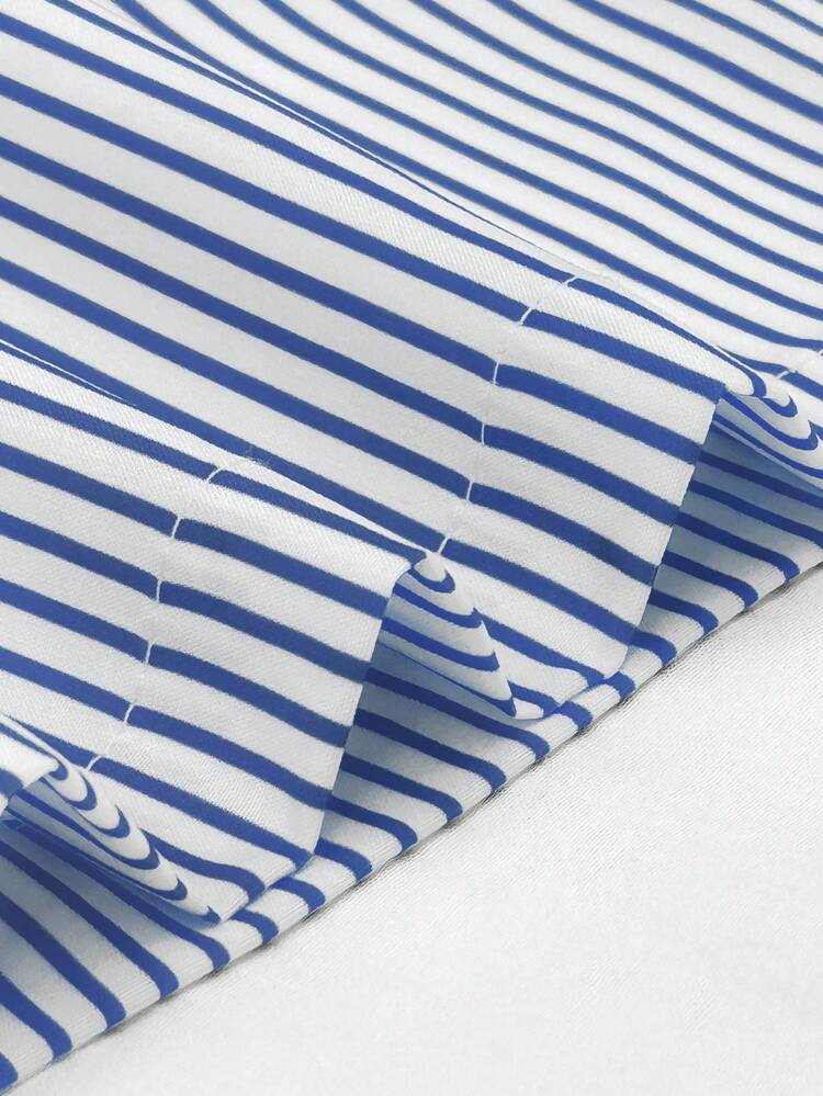 Manfinity Dauomo Camisa casual/de negocios de manga corta con rayas y abotonadura sencilla para hombre - Azul y blanco - Añade 4