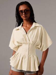 Athîral Casual Commute Minimalist Striped Waist Shirt For Women