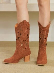 Styleloop 西部靴，编织纹理，波西米亚风，西部风格，音乐节，万圣节，圣诞派对服装