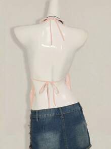 SHEIN ICON 女士 Y2K 性感花朵蕾丝露背吊带背心 - 粉色 - 查看 2