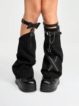 Grunge Punk 1 Pair Black Star Leg Garter Leg Warmers, Women