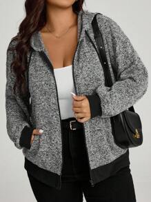 SHEIN LUNE 大码时尚百搭抽绳连帽外套，适合秋季女装、返校季、纳什维尔教师外出、早午餐、乡村风格等场合。大码连帽衫，女式大码冬季外套，大码拉链连帽衫，秋冬外套，女式冬季上衣，适合学生、教师、大码飞行员夹克、冬季外套、女式冬季外出上衣、女式拉链连帽衫外套、冬季外套，适合秋季穿着。 - 彩色 - 查看 10