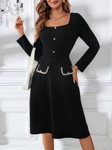 EMERY ROSE Christmas Women 2pcs Women Casual Front Button Blouse With Skirt Set - Black - View 3