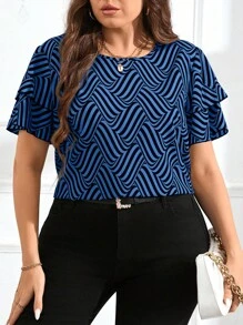 SHEIN Clasi Áo thun cổ tròn tay lỡ hai lớp in họa tiết sọc cỡ lớn thường ngày, dành cho mùa hè - Màu xanh lam - Xem 3