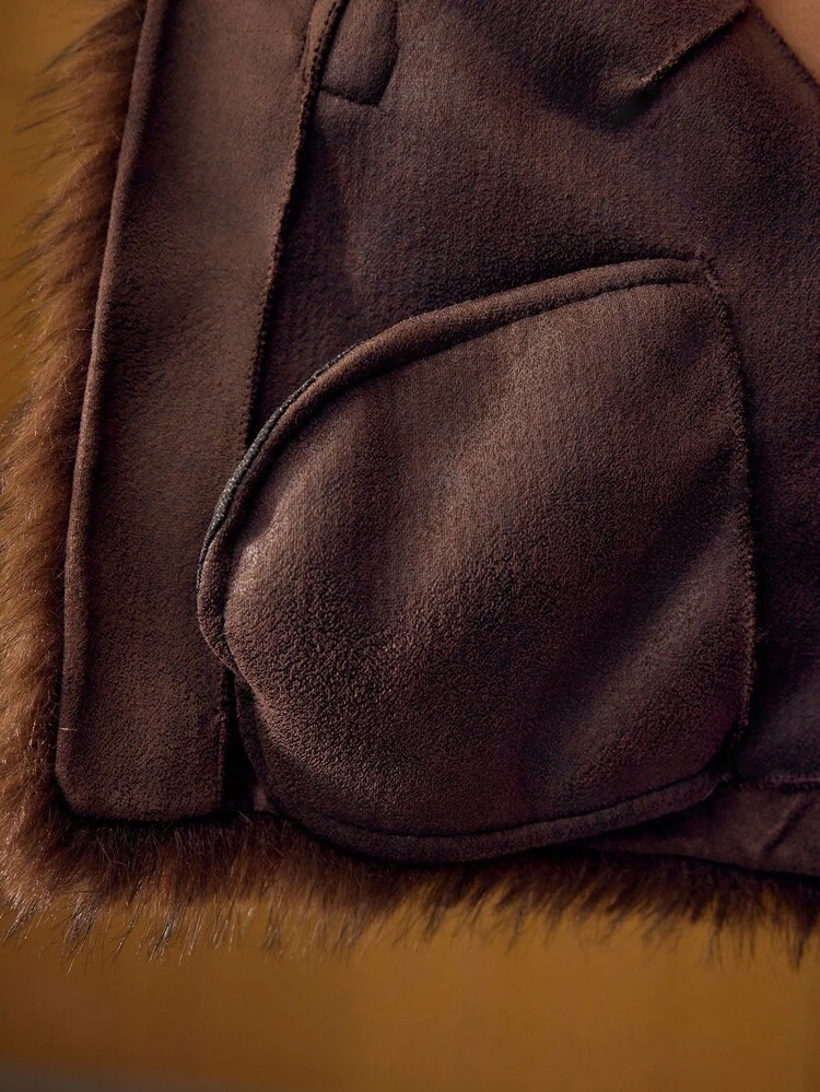 PU BUCKLE FAUX FUR COAT