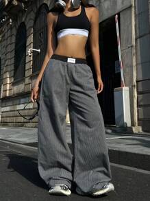 Coolane 女士夏季演唱会街头风 Y2K 复古外出灰色阔腿裤 - 深灰色 - 查看 4
