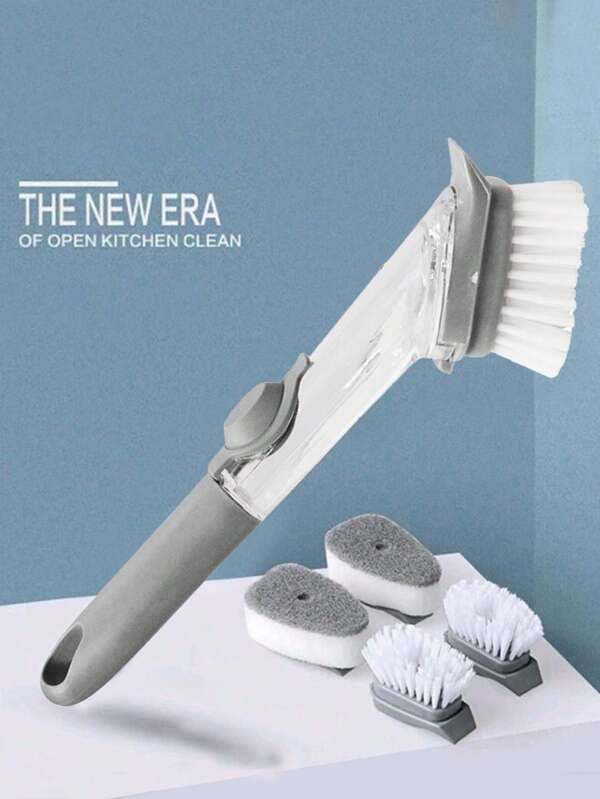 SHEIN 3-Piece Kitchen Cleaning Brush Set – Sponge Pot Scrubber, Sink & Stove Scrubber With Soap Dispenser, Multi-Purpose Dish Brush, Manual Cleaning Brush For Dishes, Pans & Cookware