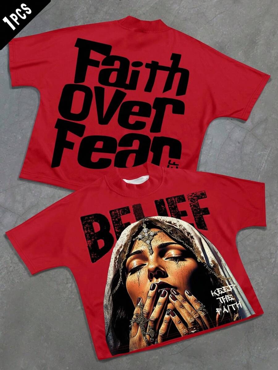 PAVTROS 男士圆领插肩袖字母图案休闲 T 恤，夏季 - 彩色 - 查看 1