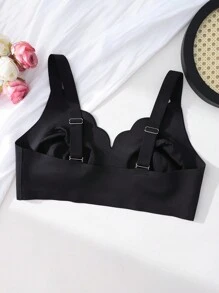 SHAPORA Áo ngực không gọng liền mạch cỡ lớn dành cho nữ, nâng ngực, cổ chữ V, dây đeo vai rộng, thoải mái, một mảnh - màu đen - Xem 8