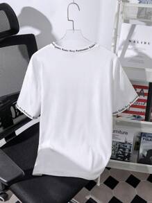 SHEIN Tween Boy Letter Printed Crew Neck Knit T-Shirt, Streetwear, Spring/Summer - White - View 2