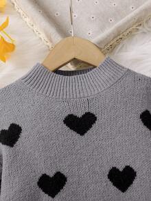 Robe décontractée à manches longues avec imprimé cœur pour jeune fille, col rond, automne/hiver - Gris - Voir 3
