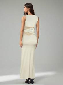 SHEIN Tall Váy dài ren đen thanh lịch cho nữ, Váy thanh lịch cho nữ, Trang phục dự tiệc cho nữ, Váy năm mới cho nữ, Váy đen cho nữ, Trang phục năm mới cho nữ, Váy dự tiệc năm mới - Màu be - Xem 2