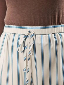 EMERY ROSE Quần ống rộng thắt eo kẻ sọc thường ngày cỡ lớn dành cho nữ - Màu be - Xem 2
