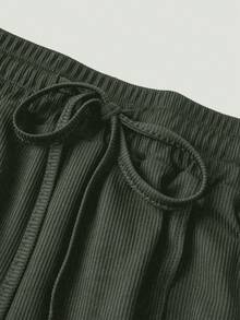 EURMUSE 2 pièces Ensemble femme casual combinaison et pantalon à col carré de couleur unie - Vert olive - Voir 3