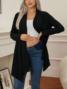 SHEIN Women's Black Asymmetric Hem Loose Casual Maternity Cardigan - Black - View 4