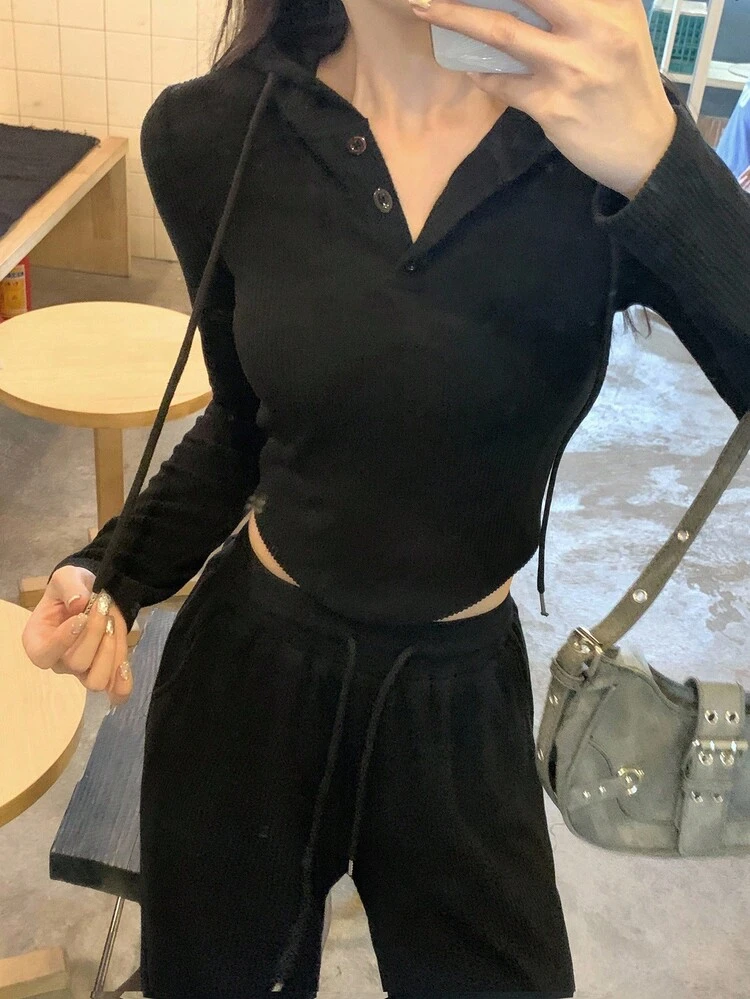 Women's Solid Color Hooded Casual Elegant Long Sleeve T-Shirt And Wide Leg Pants 2 Pieces Set, Spring/Autumn Tracksuits Women Set Lounge Sets For Women