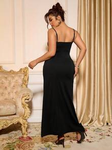 Cravure Váy dài vừa phải màu trơn cỡ lớn dành cho nữ, váy liền thân, khoét lỗ, tối giản, thời trang, phù hợp cho mùa hè - màu đen - Xem 2