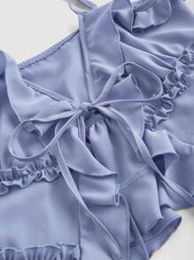 SHEIN MOD 夏季蓝色紧身荷叶边罩杯无钢圈文胸，前结后带