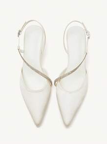 CUCCOO CHICEST 米色系带水钻尖头小猫跟鞋 闭趾优雅时尚婚礼派对高跟鞋 - 米色 - 查看 8