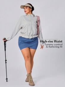 Flexra Váy mini denim ôm sát cơ thể xếp nếp màu trơn cỡ lớn - Màu xanh lam - Xem 5