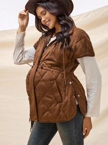 Boho Mama Pakaian Musim Gugur, Pakaian Hamil, Pakaian Hamil Musim Gugur/Dingin, Jaket Hamil Kasual Warna Polos dengan Tali Serut di Pinggang, Musim Gugur/Dingin - Coklat - View 8
