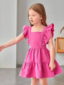 SHEIN Young Girl Bow Back Ruffle Trim Dress - Pink - View 5