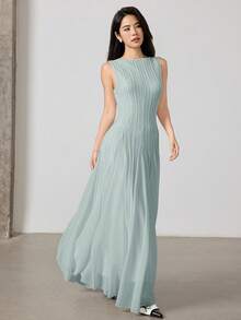 Heiryn Women's Jacquard Crew Neck Sleeveless Elegant Dress,Elegant Dresses For Women - Green - View 3