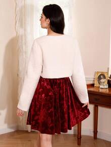 SHEIN MOD Chaqueta corta de peluche de moda con botones de perlas falsas y manga larga para mujer