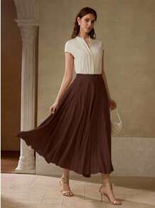 MOTF PREMIUM 纯色拉链侧喇叭长裙 - 酒紅色 - 查看 6