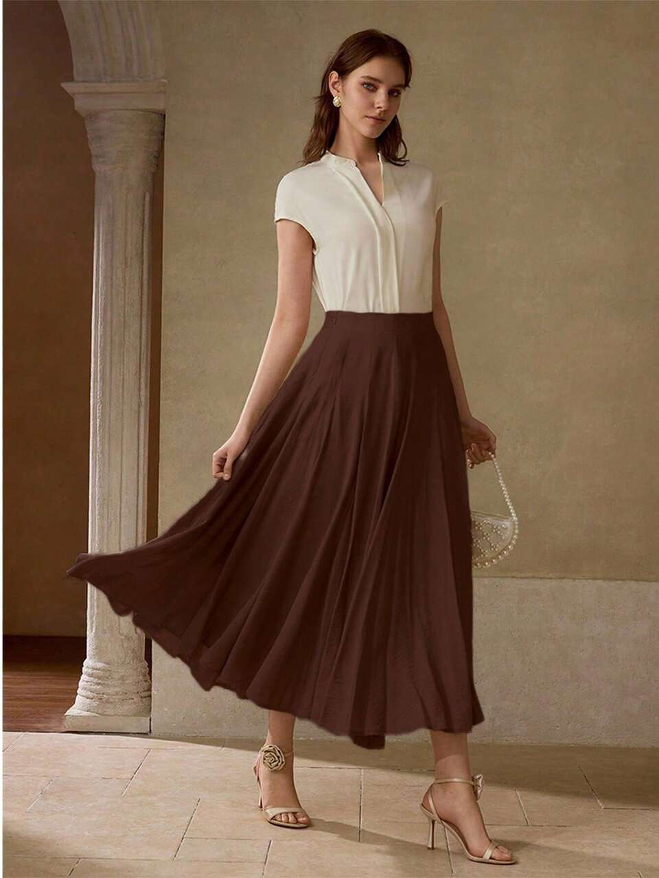 SOLID ZIPPER SIDE FLARE LONG SKIRT