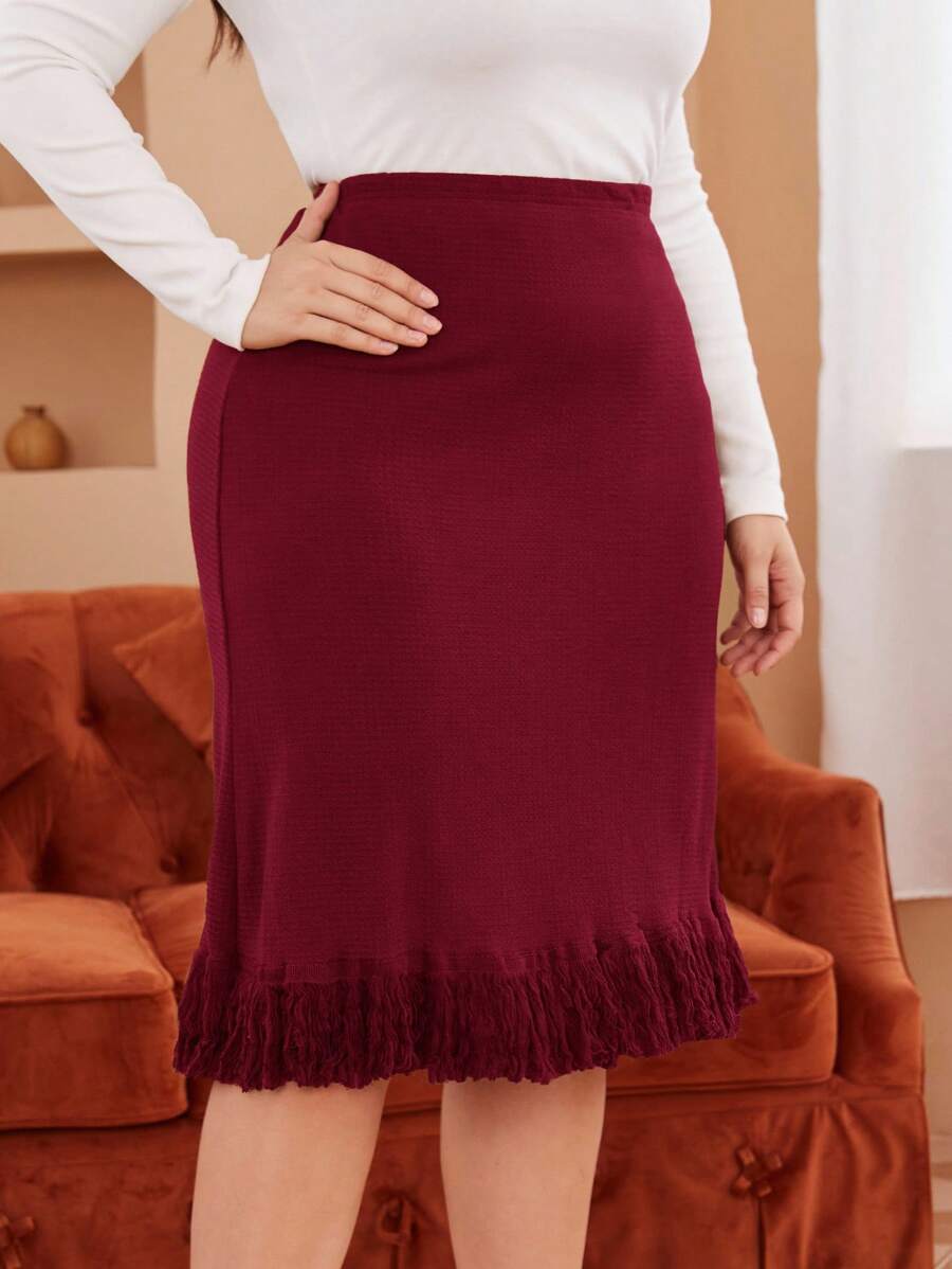 SHEIN Clasi Eleganter Bodycon-Rock für Damen, Große Größen - Bordeaux - Übersicht 1