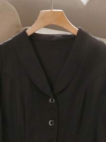 Franclia Đầm suông xếp ly thanh lịch, ôm sát, ve áo đơn hàng khuy, cạp cao dành cho nữ, phù hợp cho mùa xuân và mùa thu - màu đen - Xem 5