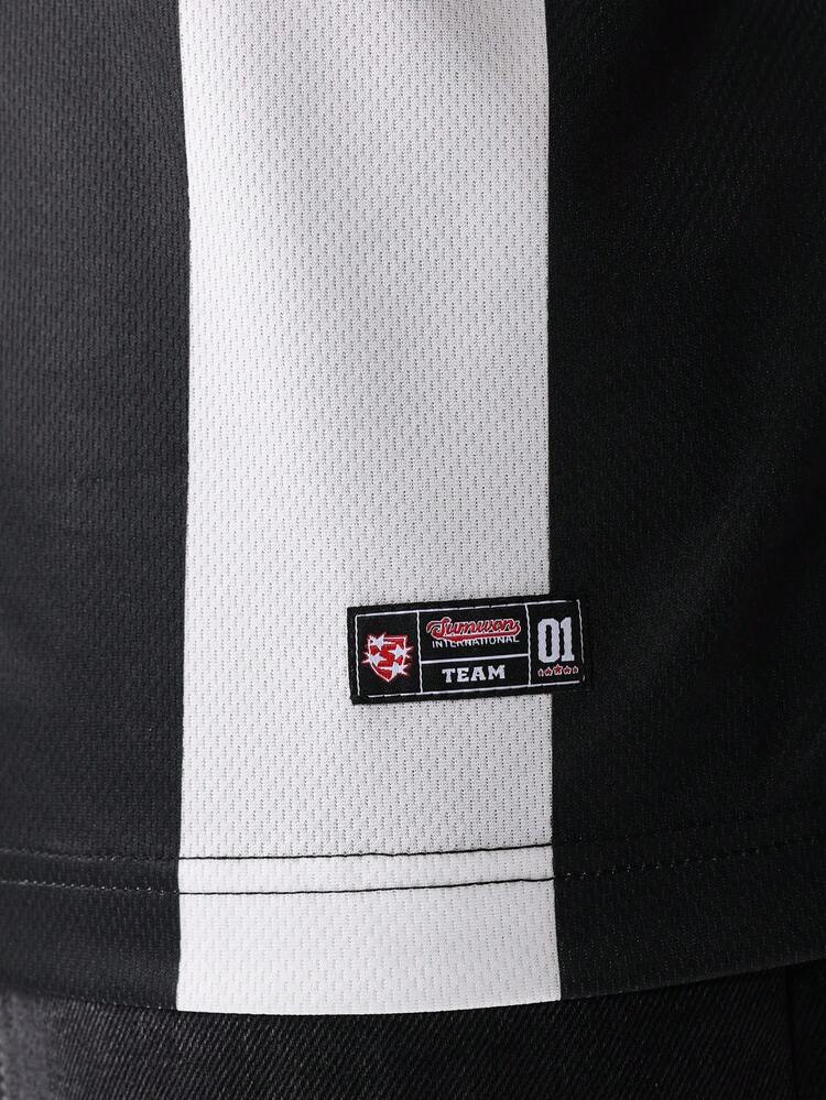 PLAYBOY X SUMWON 常规版型黑白条纹图案复古风格运动衫短袖休闲街头学院风运动 T 恤 - 黑與白 - 查看 5