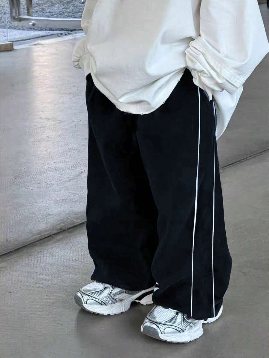 SHEIN Tween Boy 侧条纹口袋宽腿宽松休闲裤