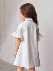 SHEIN 少女人物圖形荷葉袖襯衫裙