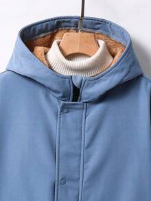 SHEIN 男童休闲保暖连帽中长款加厚梭织派克大衣，适合上学、花园、海滩、生日、春、夏、秋、冬等各种场合，也适合返校季穿着。男童冬季外套，男童蓝色外套，儿童秋季冬季夹克 - 藍色 - 查看 4