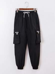 SHEIN Teen Boy Casual Printed Workwear Style Pants With 3d Pockets, School, Campus, College Chic Outfits For Autumn/Winter - Black - View 6