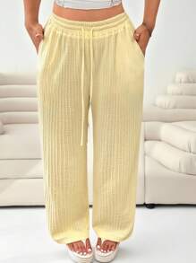 Solflare 浅黄色大码女士休闲长裤，时尚适合夏季 - 芥末黃 - 查看 4