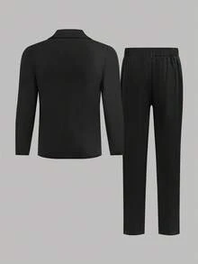 SHEIN 青少年男孩黑色背心和裤子套装，绅士西装组合，休闲校服，舒适时尚，适合日常、学校、正式场合、派对、节日，含领带，适合秋冬季 - 黑色 - 查看 6
