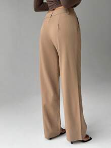 Flirla 1pc Women's Casual, Daily, Commuting, Shopping Asymmetrical Waist Relaxed Fit Pants - Khaki - View 2