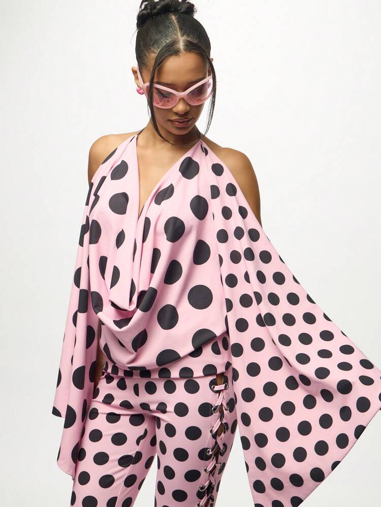 SUMWON WOMEN Drapierte Bluse mit Polka Dots und Glockenärmeln
