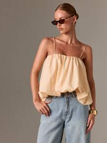 AiiRZ 优雅褶饰吊带上衣灯笼下摆设计细肩带夏季无袖上衣休闲假日海滩节装宽松版型