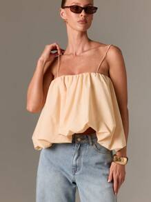 AiiRZ 优雅褶饰吊带上衣灯笼下摆设计细肩带夏季无袖上衣休闲假日海滩节装宽松版型